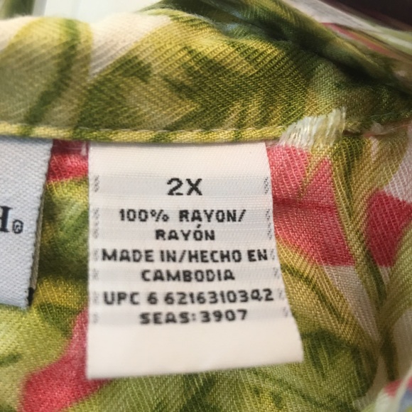 Jaclyn Smith white with pink/green Hawaiian flowered collar blouse Size 2X - Picture 4 of 7